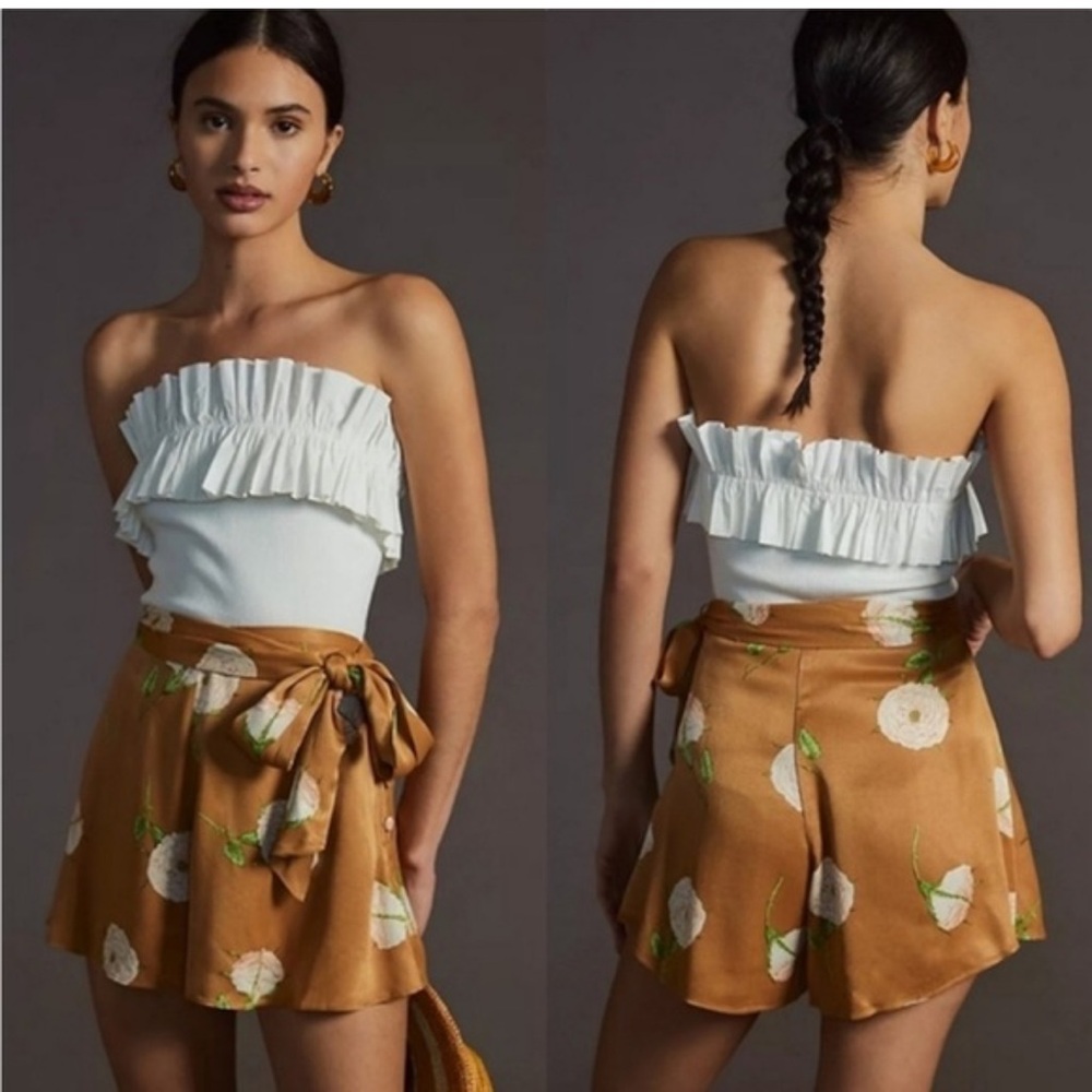 Maeve Anthropologie Floral Satin Belted Shorts SZ 4 NWT
